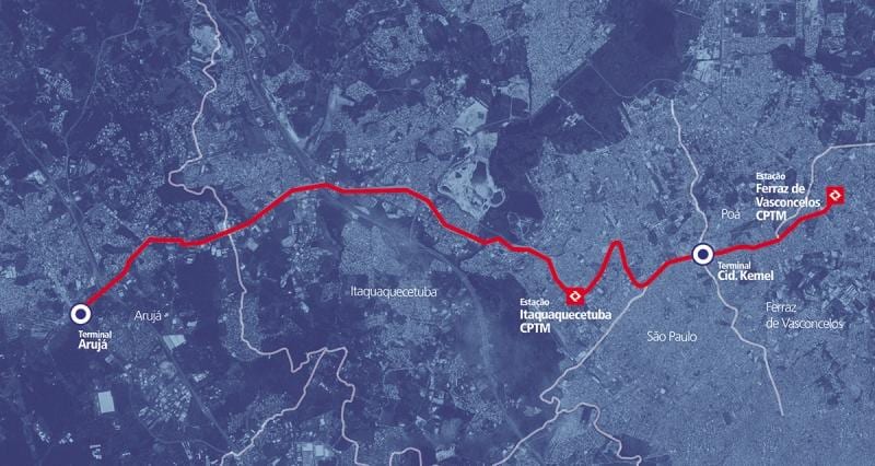 Peta corredor SAHAJA metropolitano Perimetral Alto Tietê