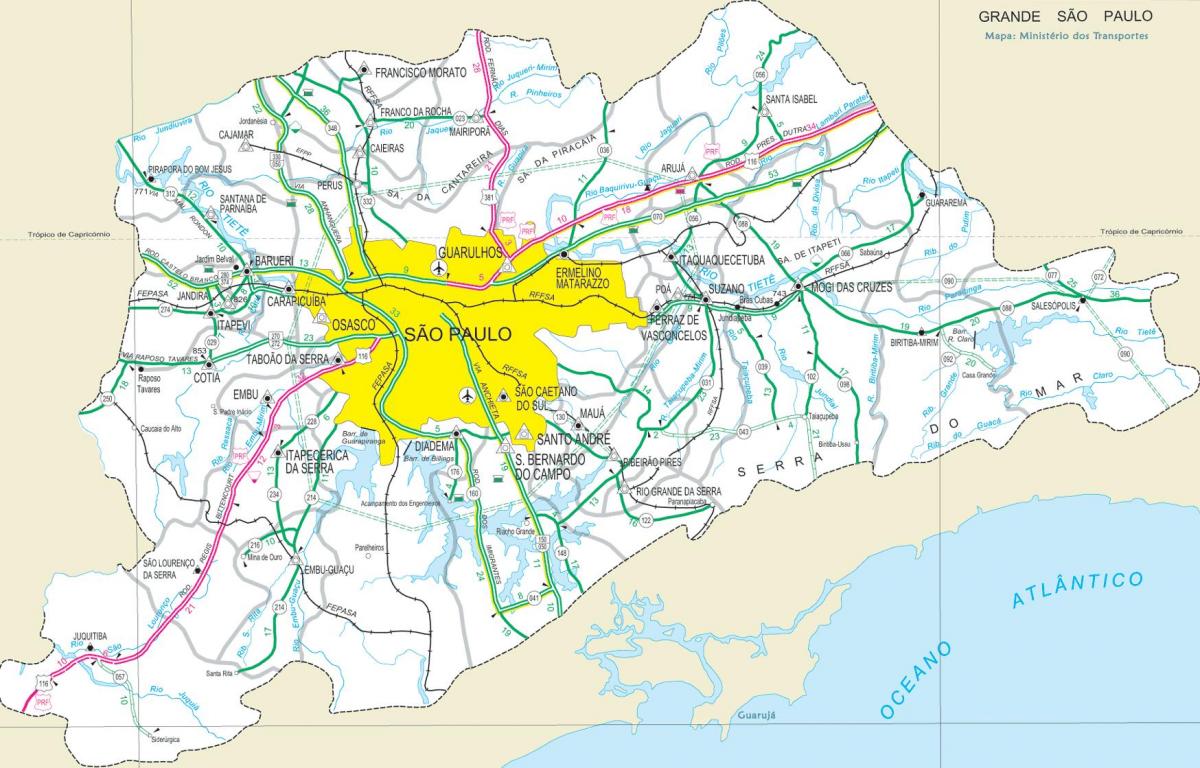 Peta lebuh raya pinggir São Paulo
