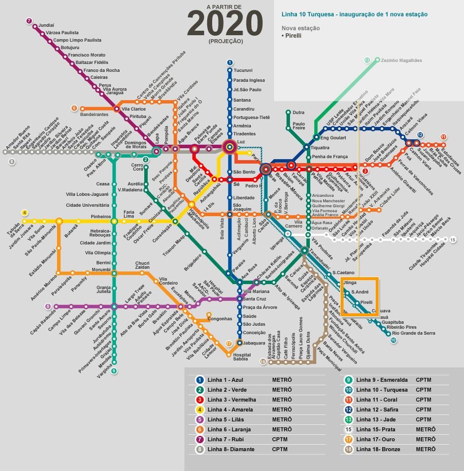 Peta São Paulo rangkaian metro