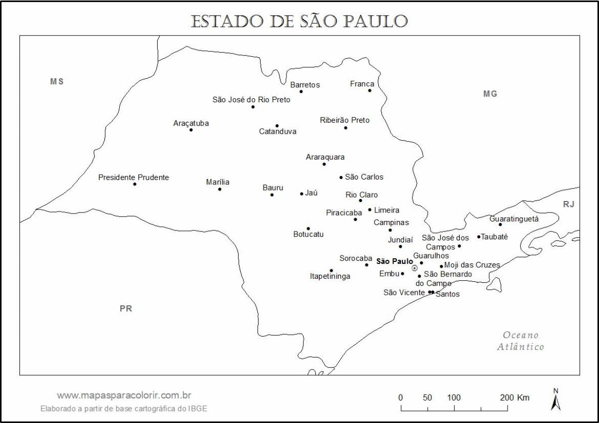Peta São Paulo perawan - kota-kota utama